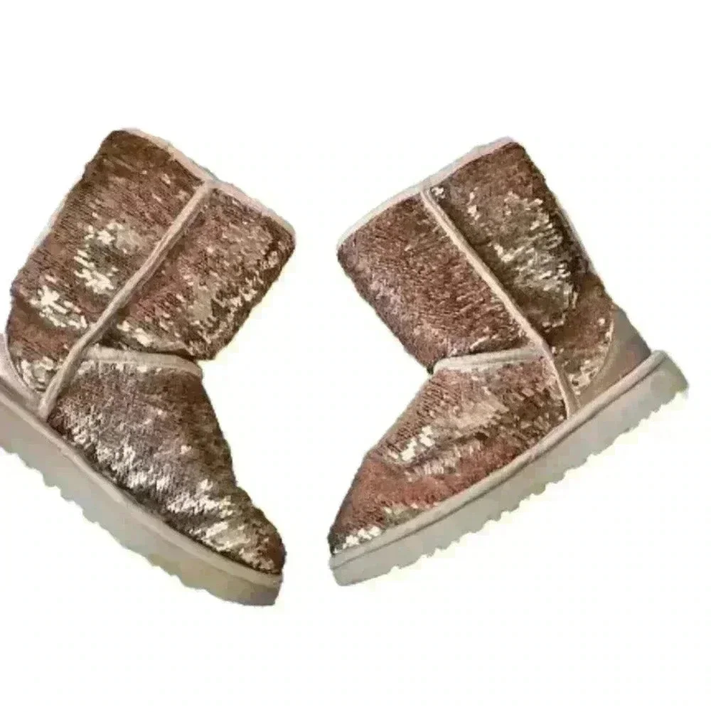 Ugg Womens Rose Gold Classic Short Sequin Statement Girlhood Core Rare Boot 8